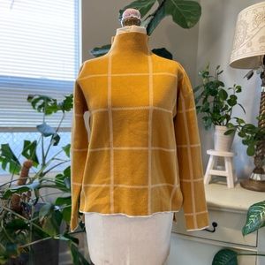 Max Studio | Mustard Yellow Mock Turtle Neck Sweater with Cream Accents | Small